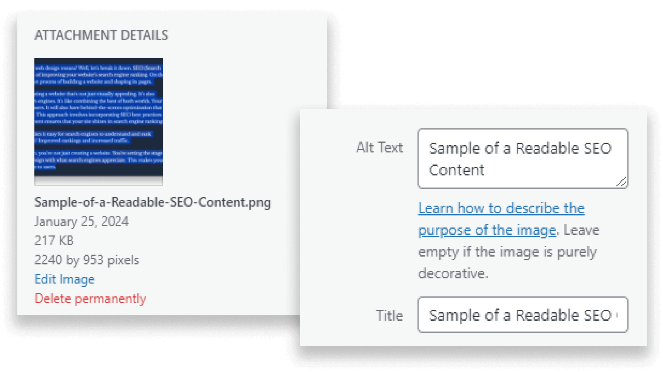 Image alt txt, file name, and file size