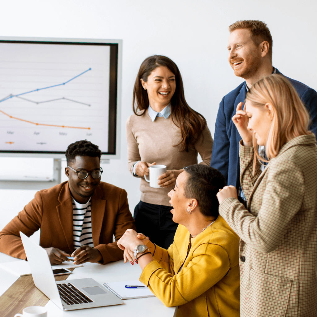 A successful team celebrating business growth