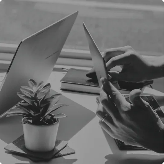 Working with laptops at a coffee shop